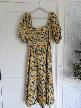 Abercrombie & Fitch Lemon Puff Sleeve Maxi Dress
